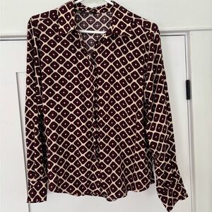 Zara Burgundy and Cream Geometric Button Down Shirt